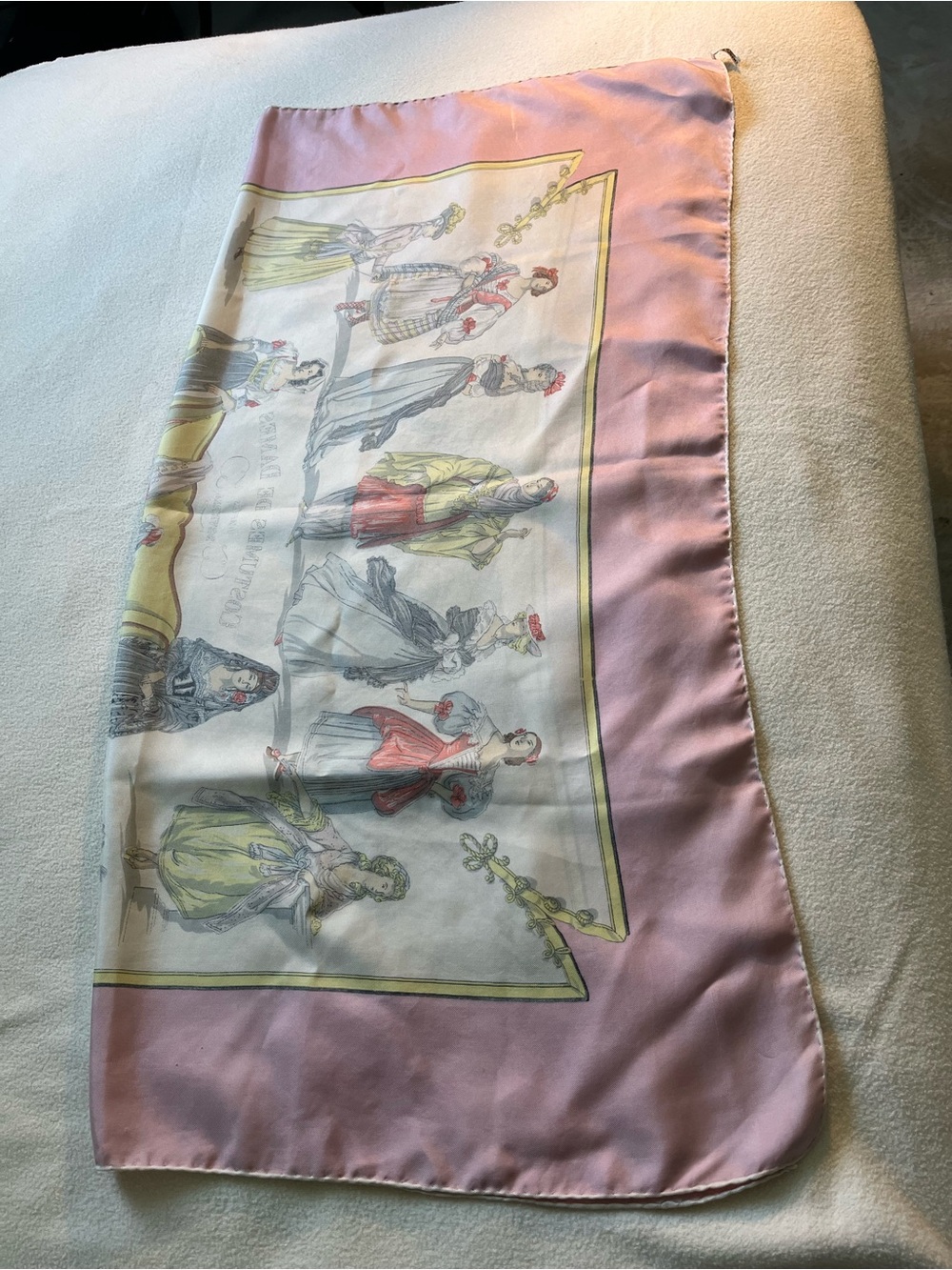 Hermès 'Costumes de Dames' Silk Scarf in Pink, Yellow, Gray - Picture 12 of 13